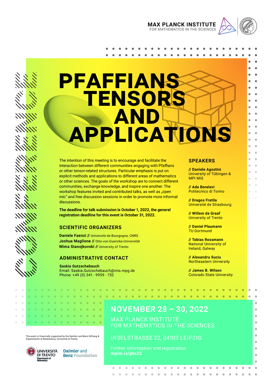 The conference poster for Pfaffians, Tensors, and Applications 2022